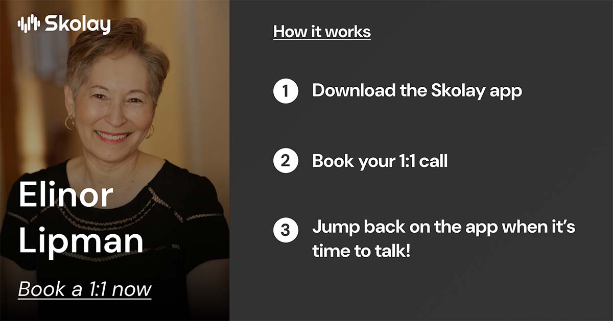 Download the Skolay app today to book a one-on-one appointment with Elinor Lipman